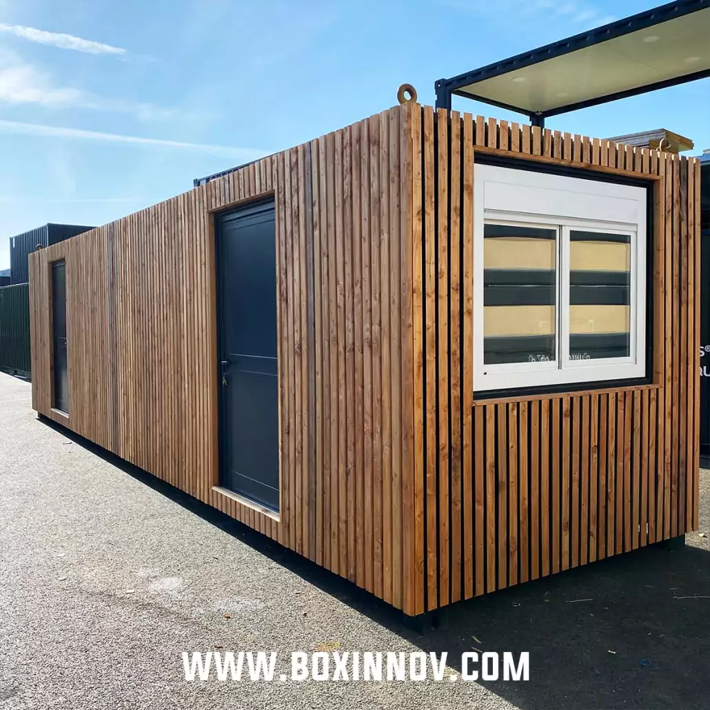 container tiny house chambre bois