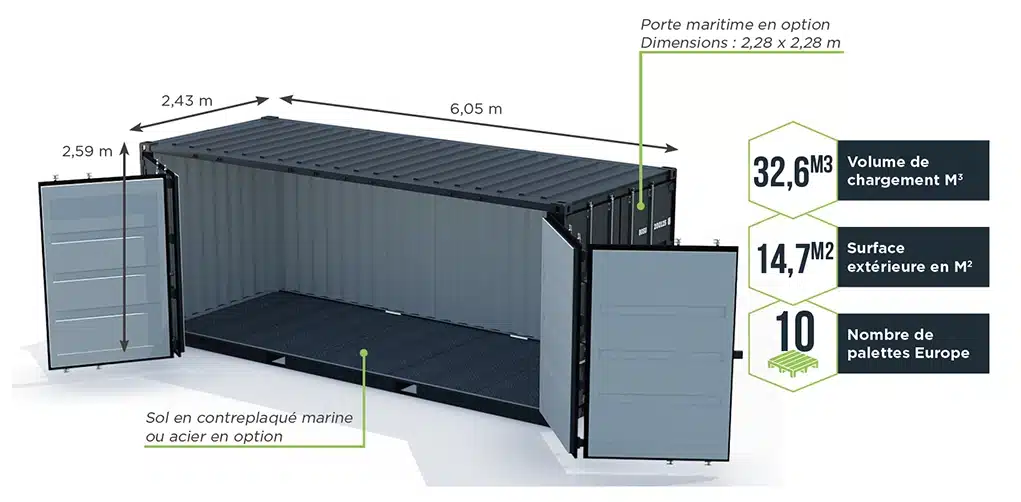 Dimensions d'un conteneur 20 pieds open side.
