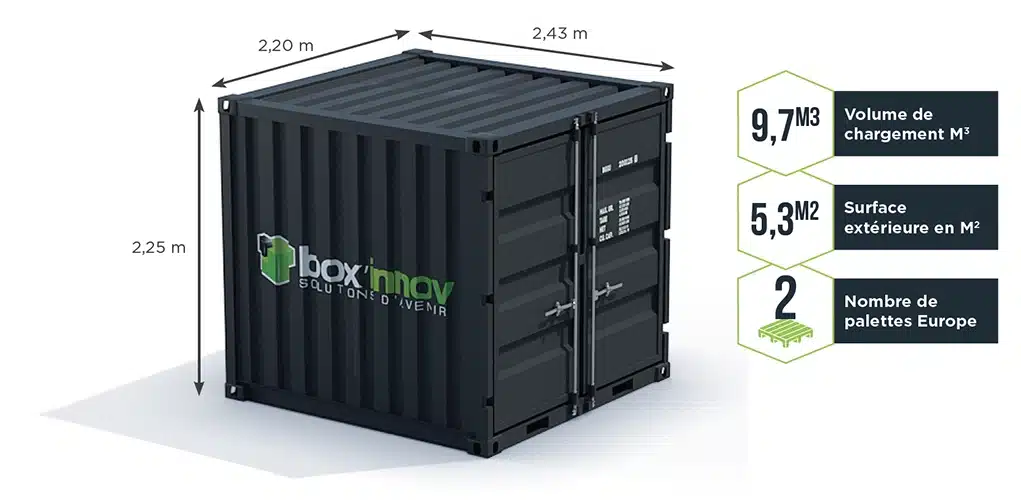 Dimensions d'un conteneur des stockage de 8 pieds.