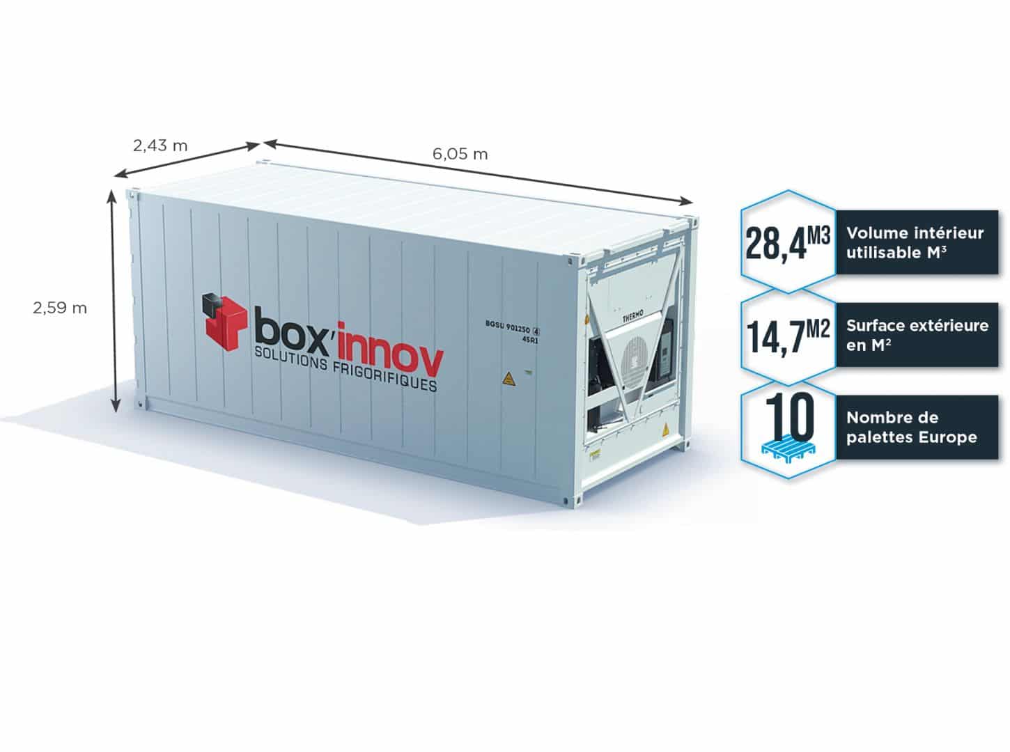 taille conteneur frigo 20 pieds