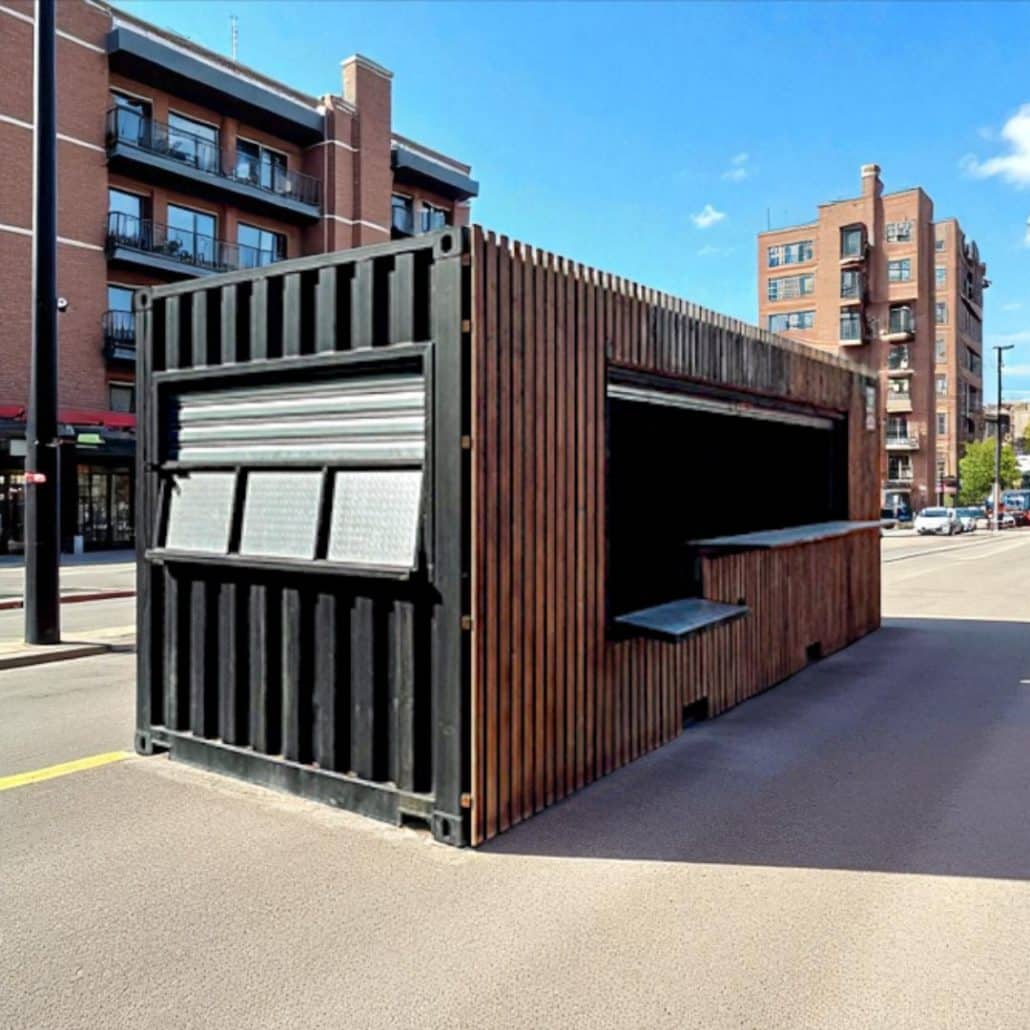 container kiosque bardage bois