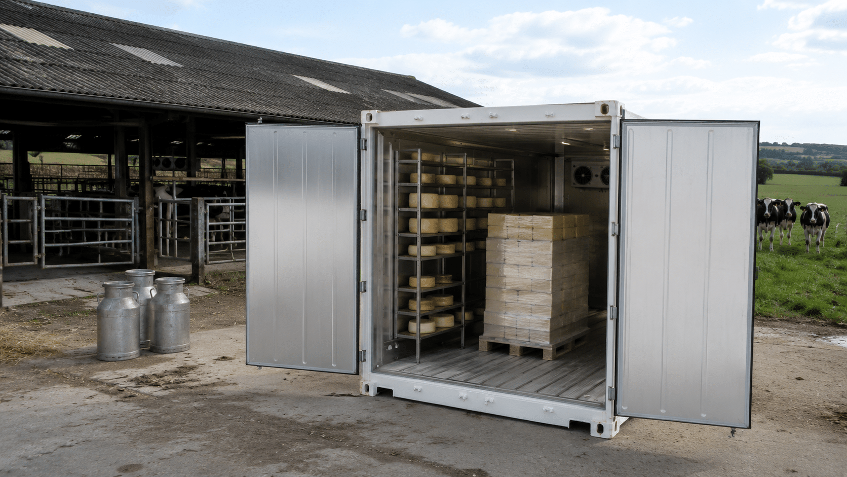Intérieur d'une chambre froide container pour le stockage de récoltes